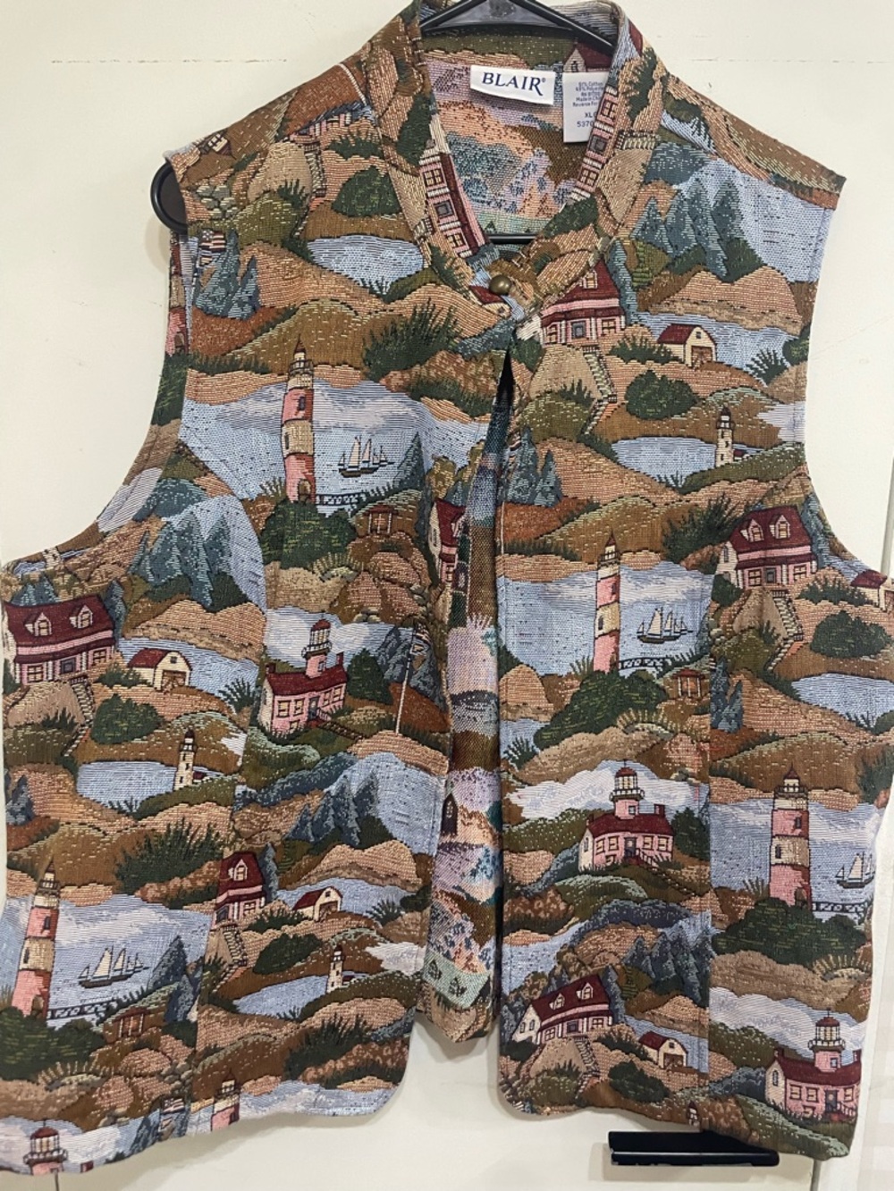 Vintage Blair tapestry Nautical vest XL lighthouse - Picture 2 of 8